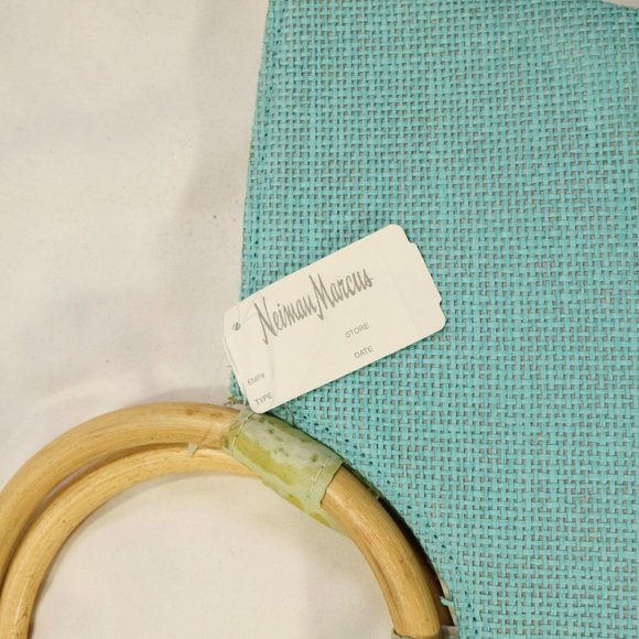 Vintage NEIMAN MARCUS Nwt Seafoam Woven Wood Handle Bag - Picture 2 of 8